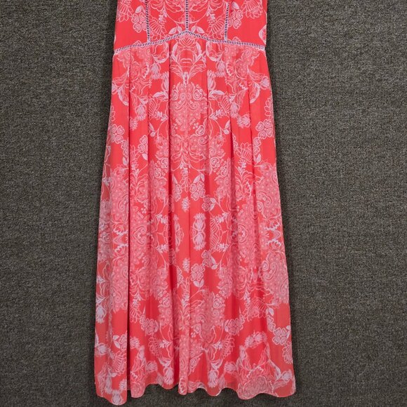 Vince Camuto Womens Printed Chiffon Maxi Coral Dress Sz 12P Pre-owned - Picture 4 of 9